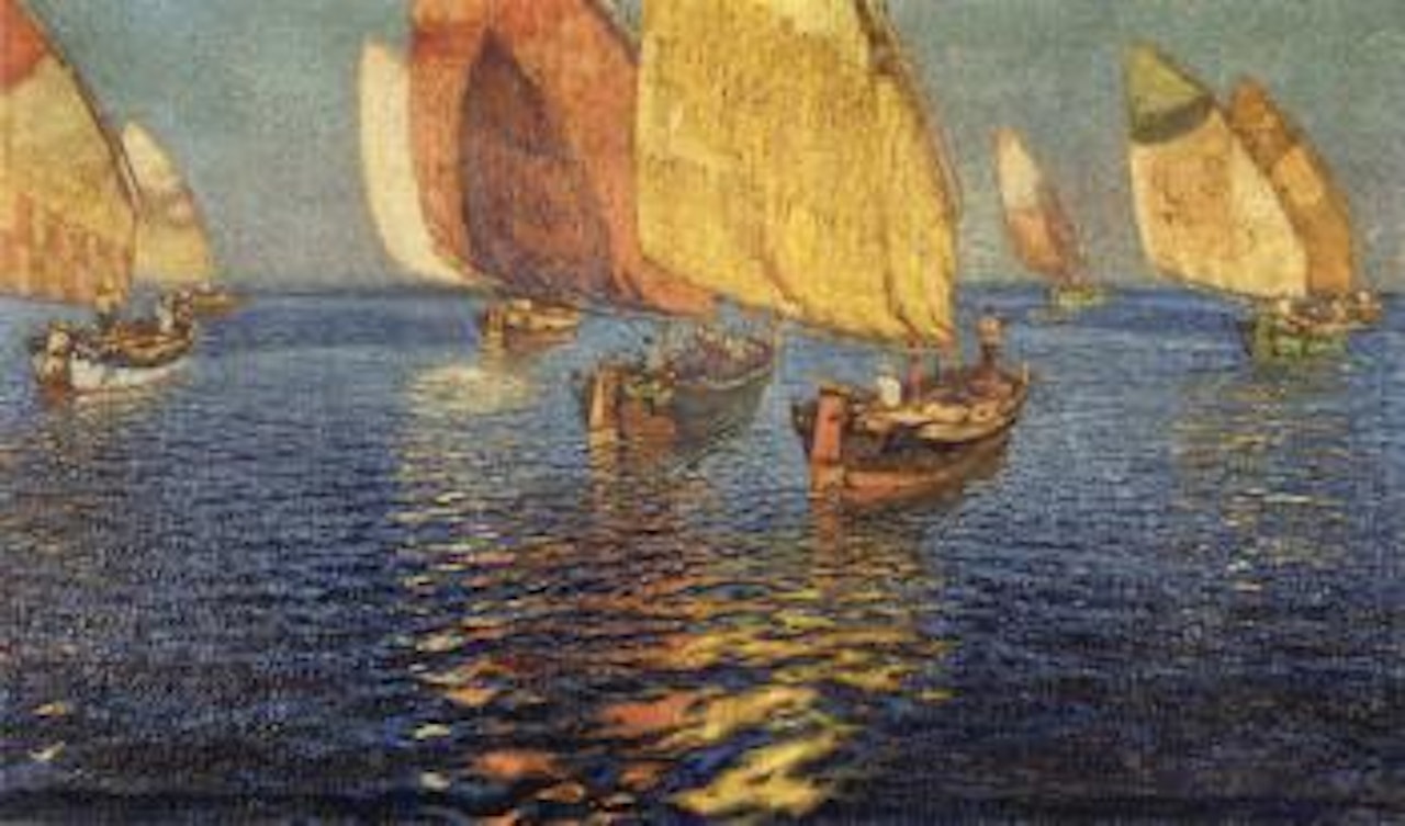 Seascape with boats by Ugo Flumiani