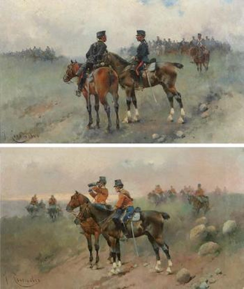 Military men on horseback by Jose Cusachs Y Cusachs