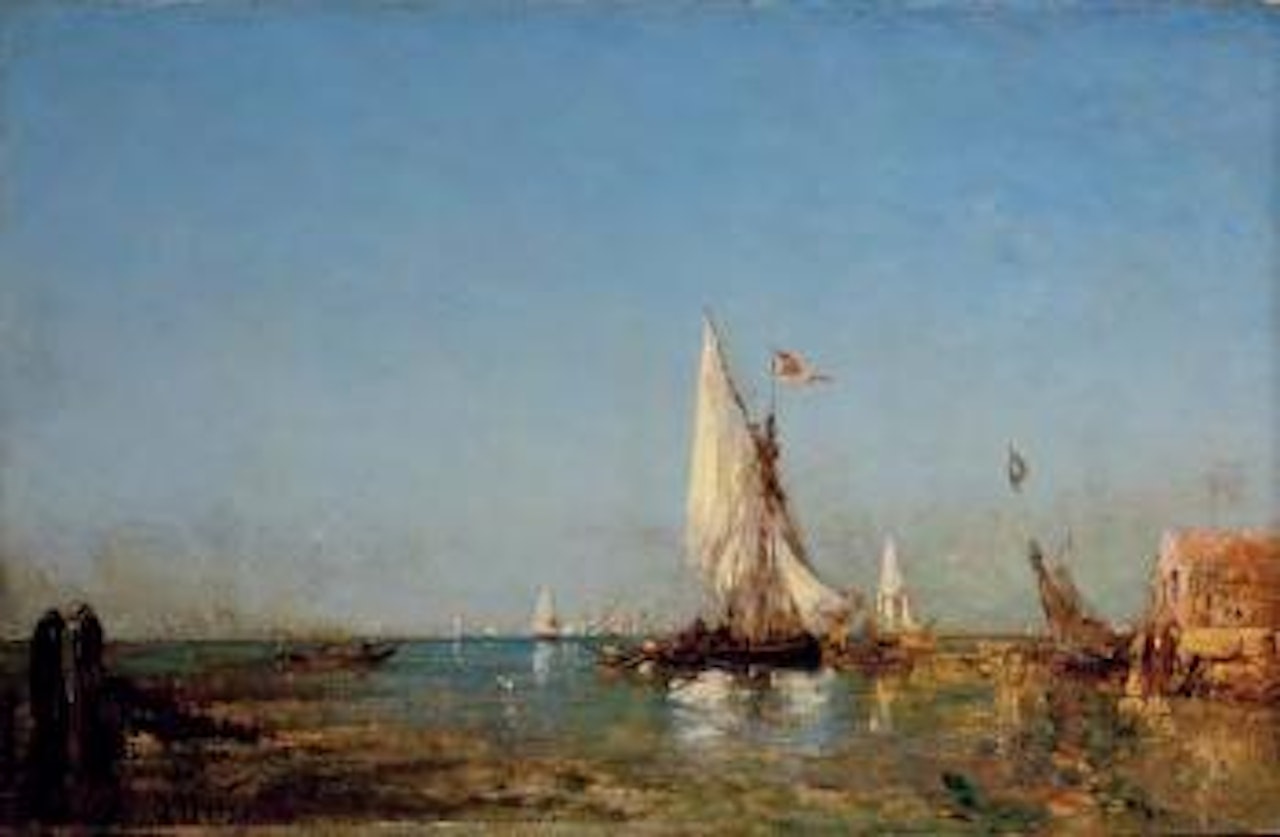 Sailing boat on the lagoon, Venice by Félix Ziem