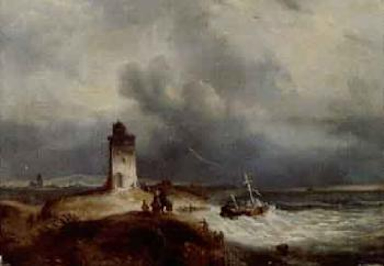 Ship in distress off the coast, possibly Scheveningen by François Etienne Musin