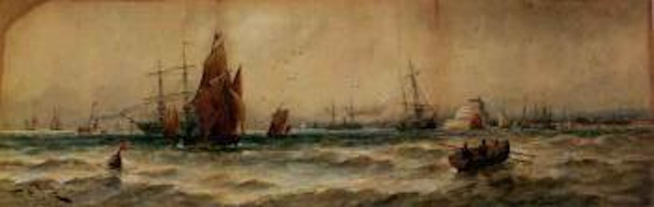 Busy shipping scene near a harbour mouth by Thomas Bush Hardy