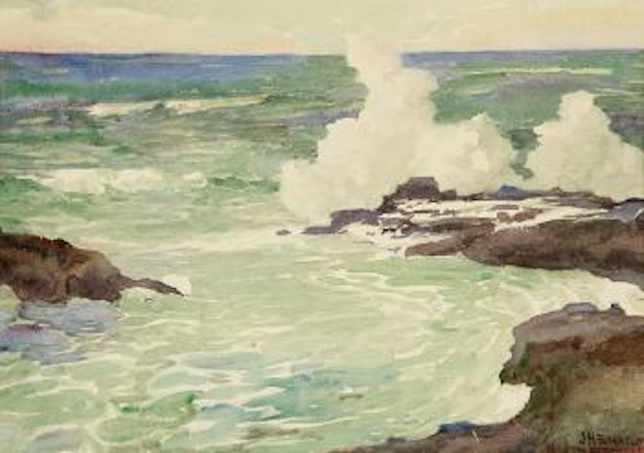 Marine, Honolulu, crashing waves by Joseph Henry Sharp
