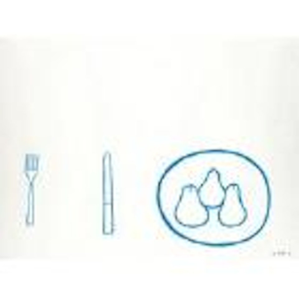Fork, knife, three pears and plate by William Scott