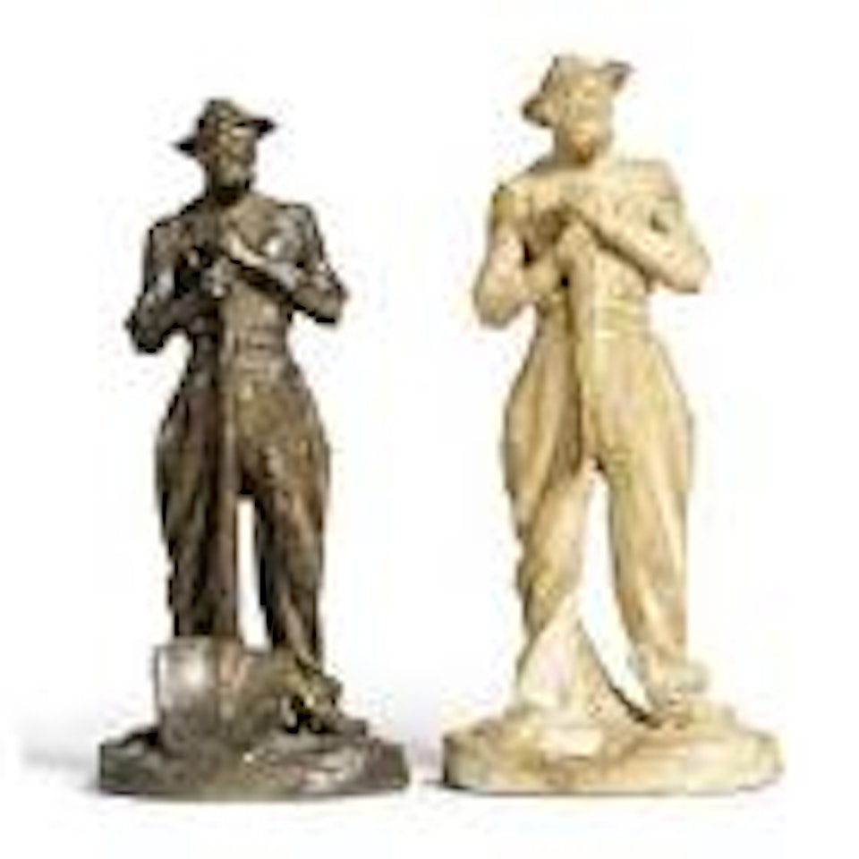 Figure of a labourer together with a plaster maquette of a same model by Aime Jules Dalou