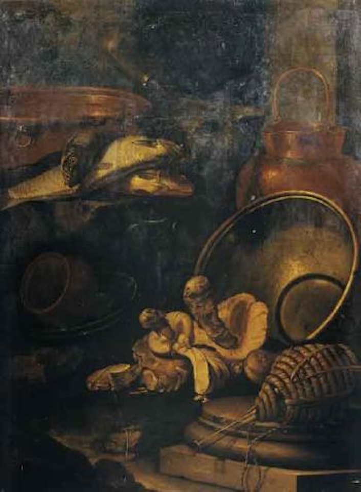 Nature morte aux pieces de cuivre, poissons et champignons by Cristoforo Munari