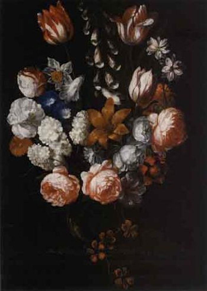 Nature mortes au vase de fleurs sur un entablement by Pieter Hardime