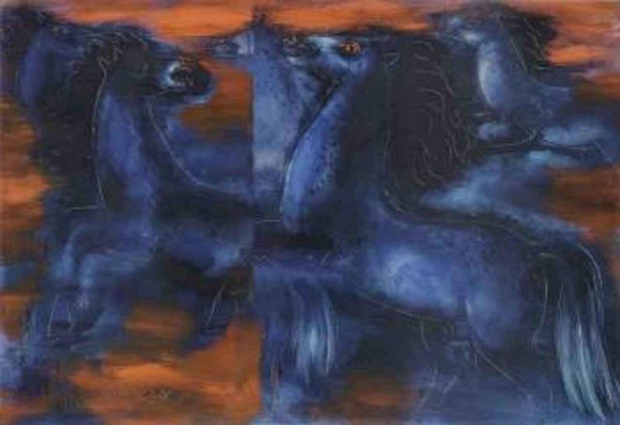 Blue horses by Reuven Rubin