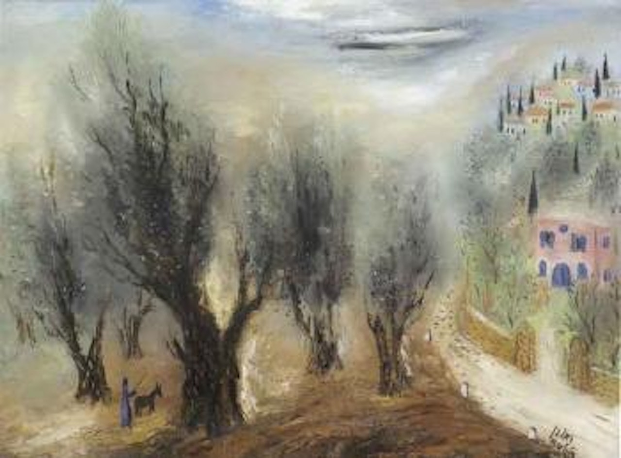 Pink house in the Galilee by Reuven Rubin