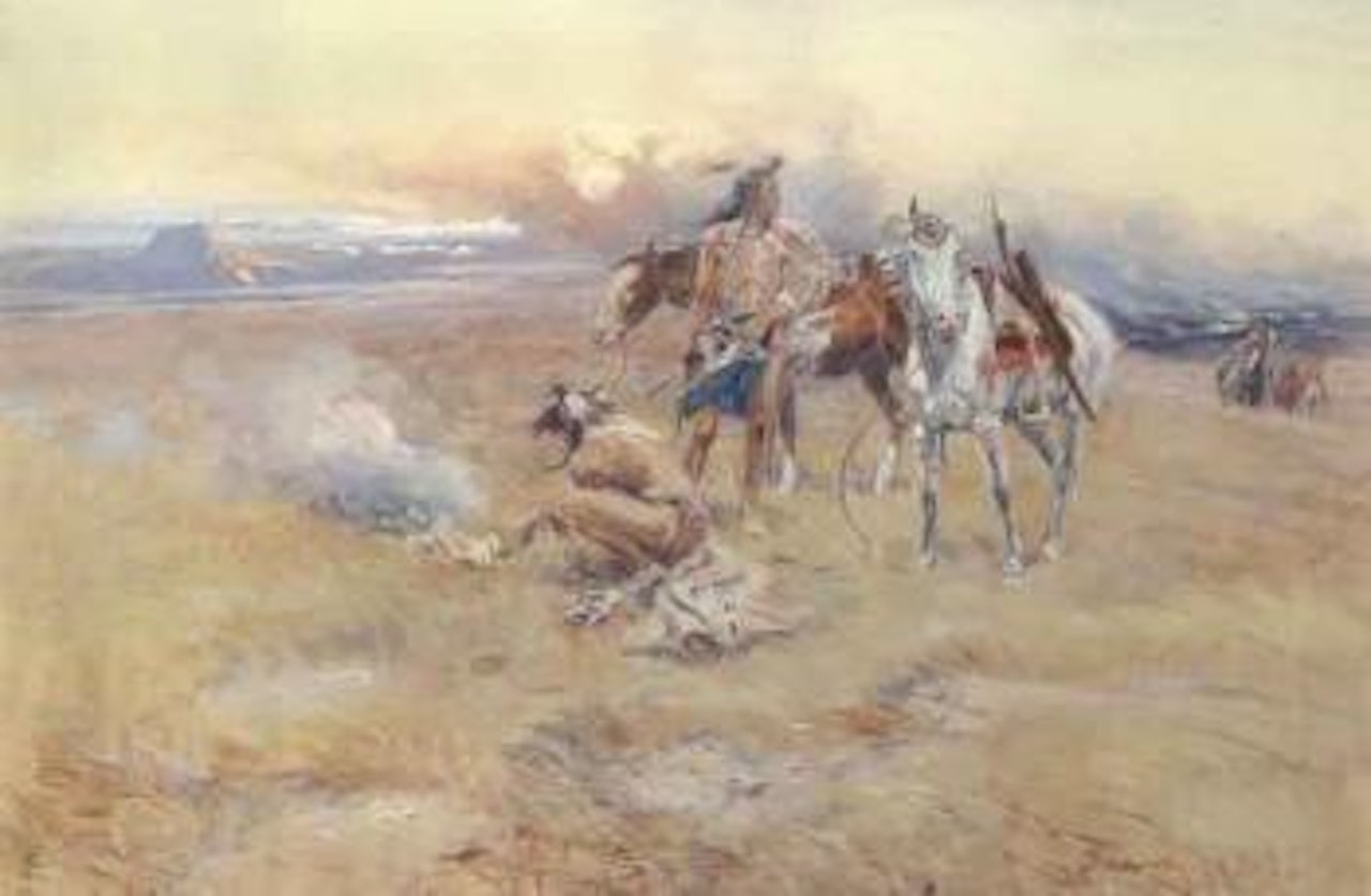 Blackfeet burning, Crow Buffalo Range by Charles M Russell