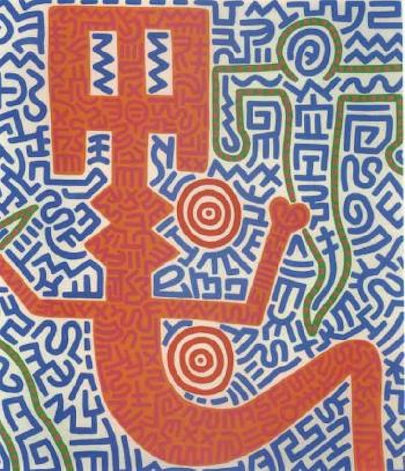 Untitled - Aztec snake goddess by Keith Haring