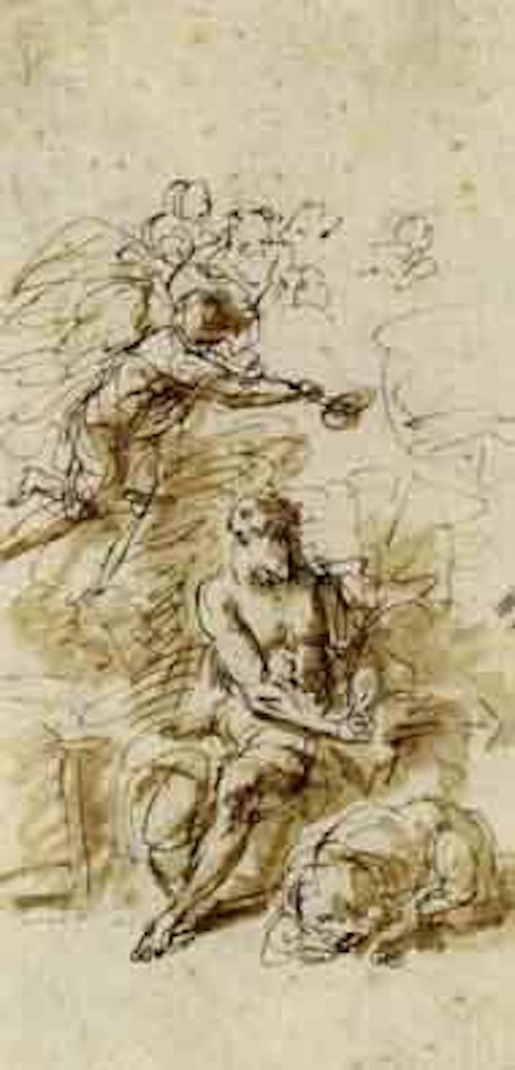 An angel appearing to Saint Hieronymus. Figural studies by Gaspare Diziani