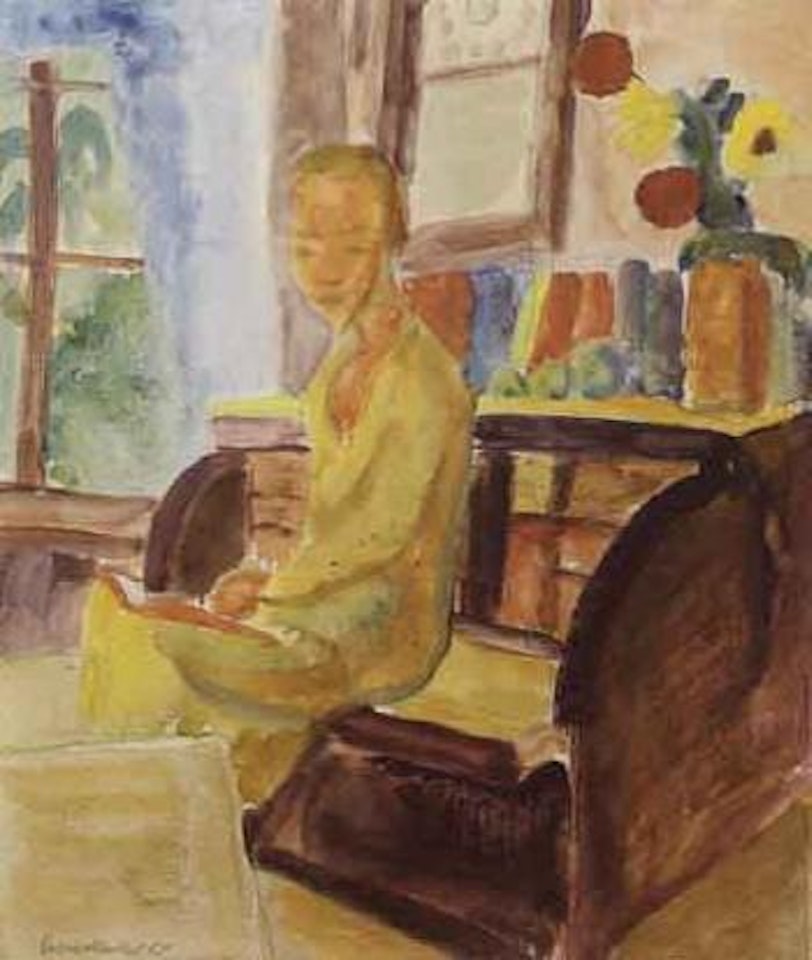 Woman seated beside a window by Erich Heckel