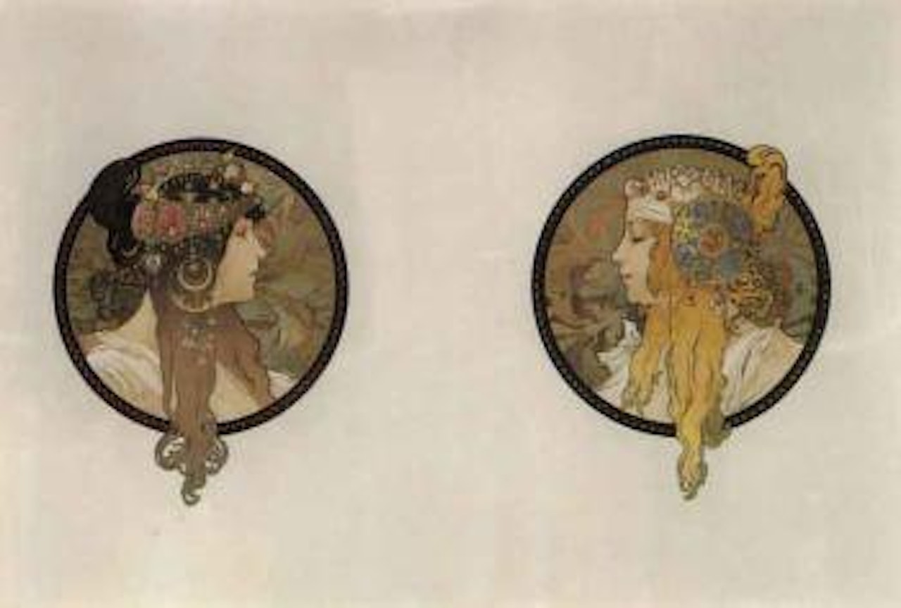Byzantine head brunette. Byzantine head blonde by Alphonse Mucha