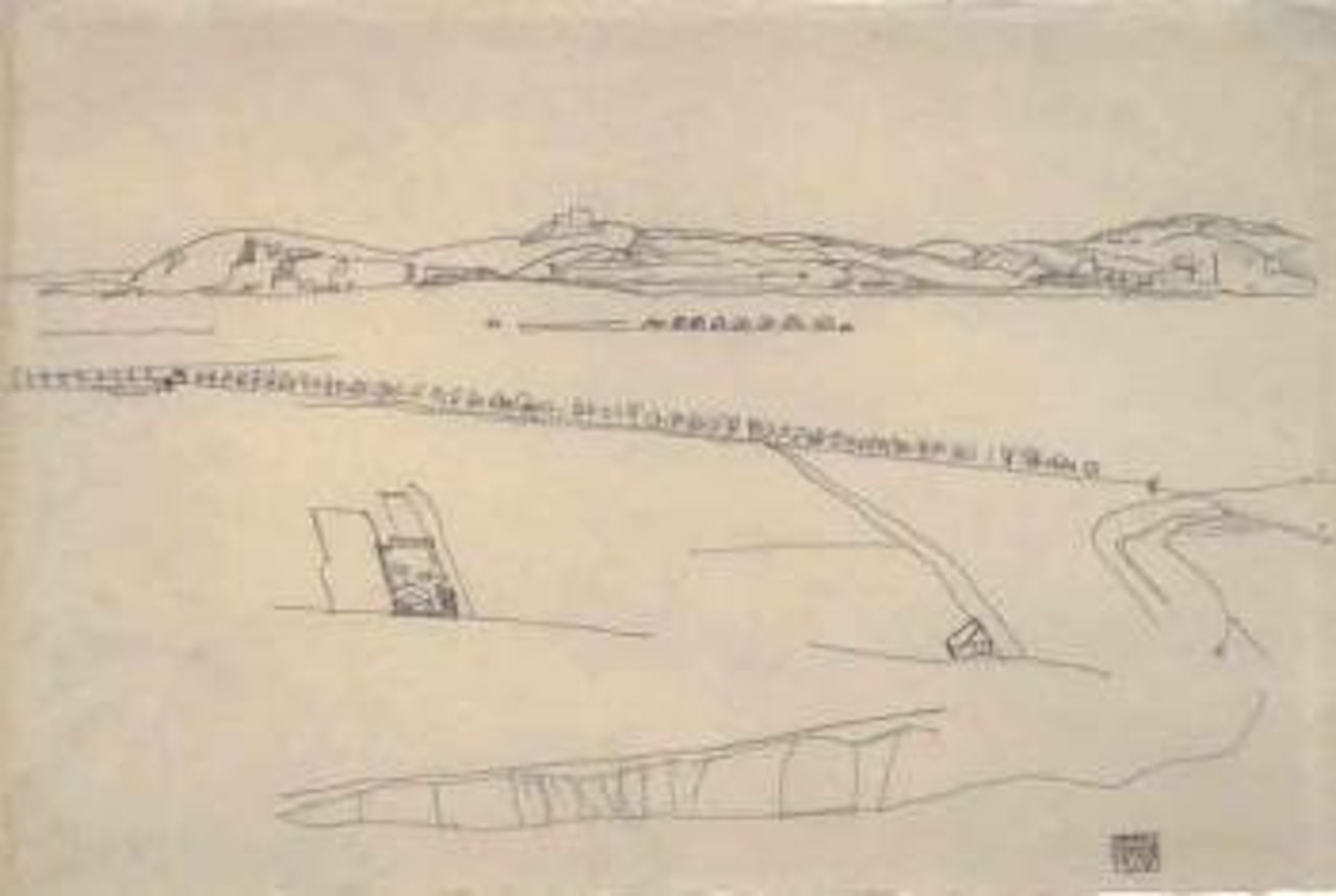 Landscape with avenue of trees and hills by Egon Schiele