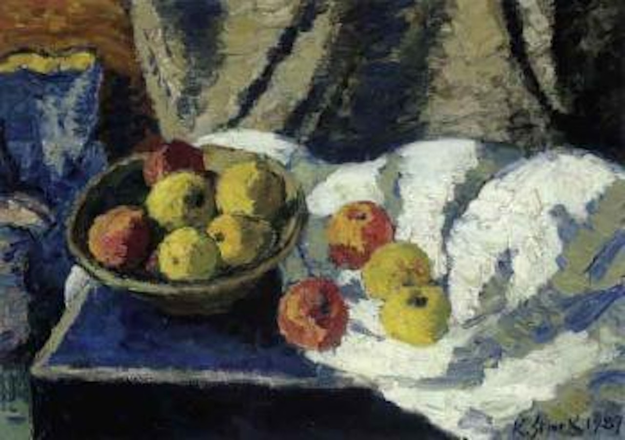 Still life with apples and a white cloth by Karl Stark