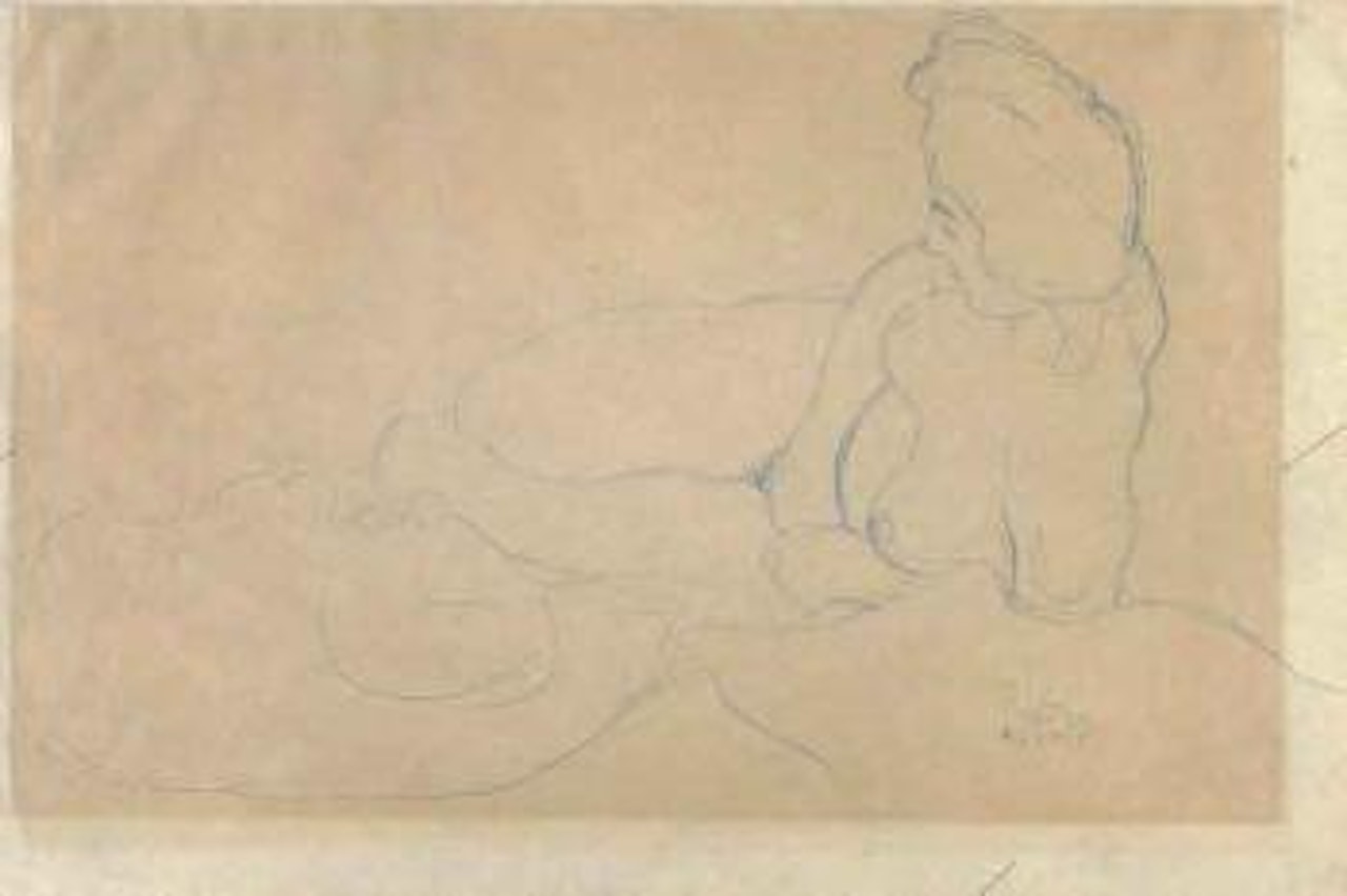 Female nude, propped up on an elbow by Gustav Klimt