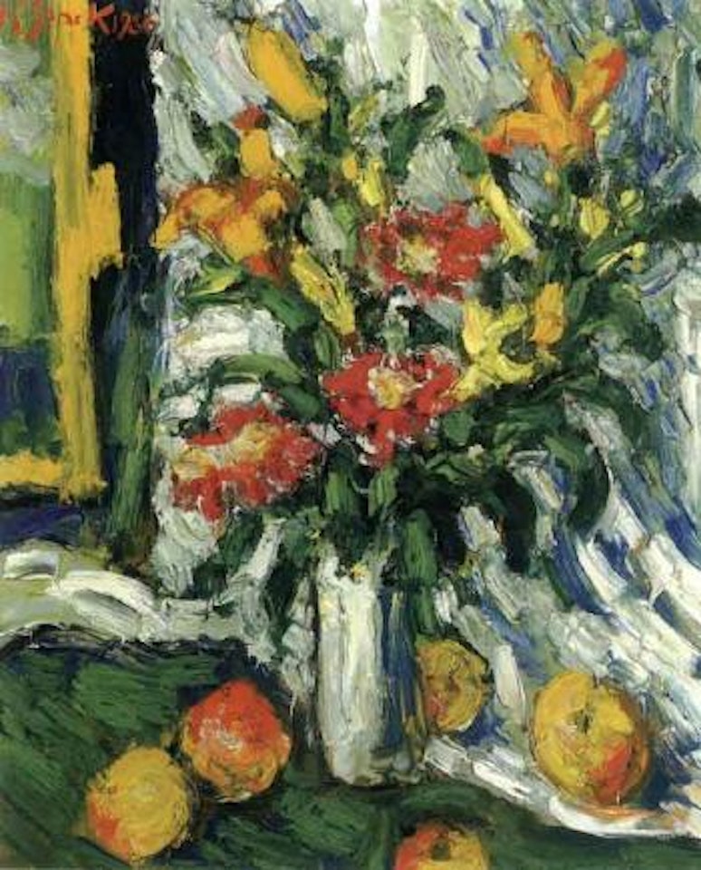 Still life with yellow and red lilies and fruit by Karl Stark