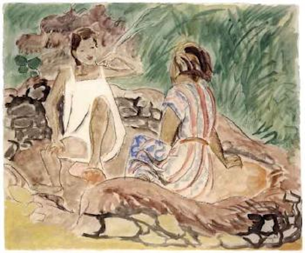 Woman and a girl beside a lake by Erich Heckel