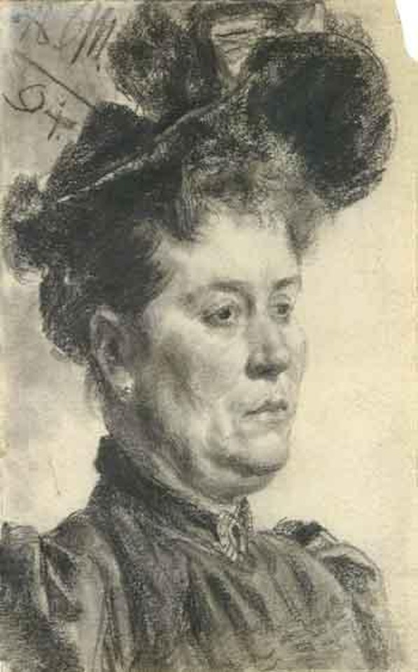 Lady wearing a hat by Adolph Menzel