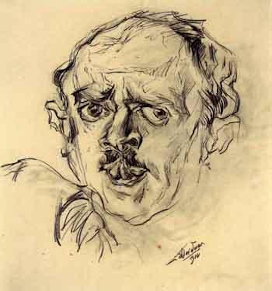 Self-portrait with stuck out tongue by Ludwig Meidner