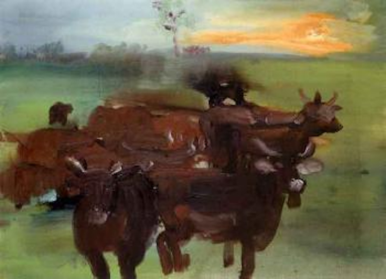 Brown cows in a landscape by Rainer Fetting