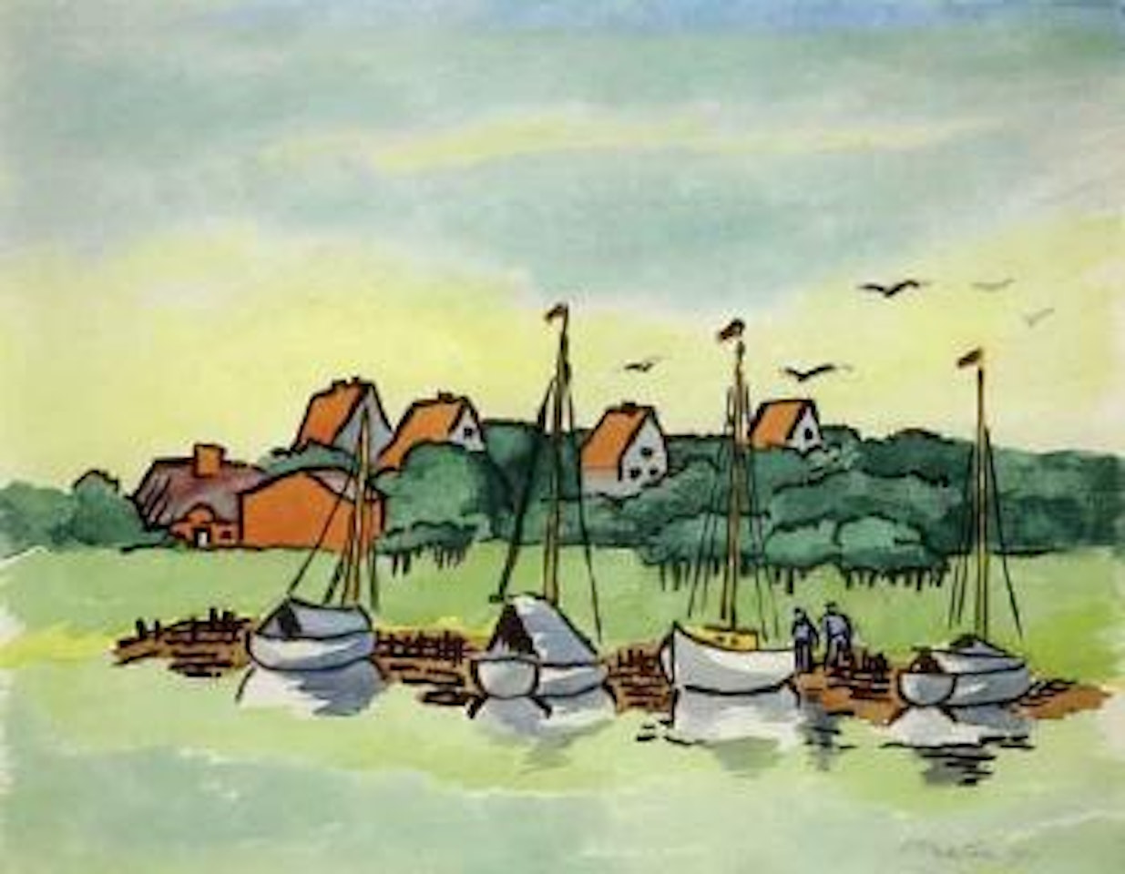 Early morning scene with sailing boats by Max Pechstein