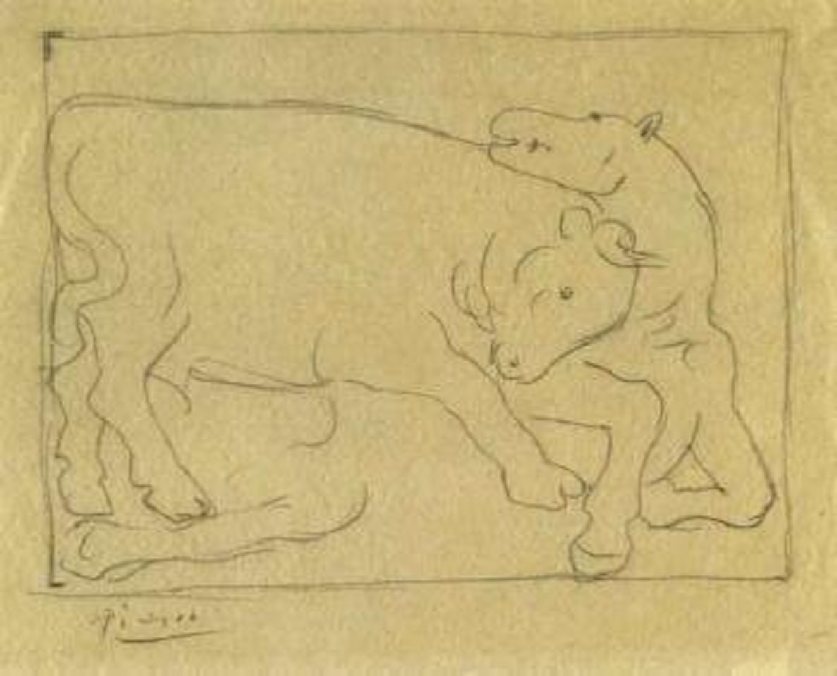 Taureau attaquant un cheval by Pablo Picasso