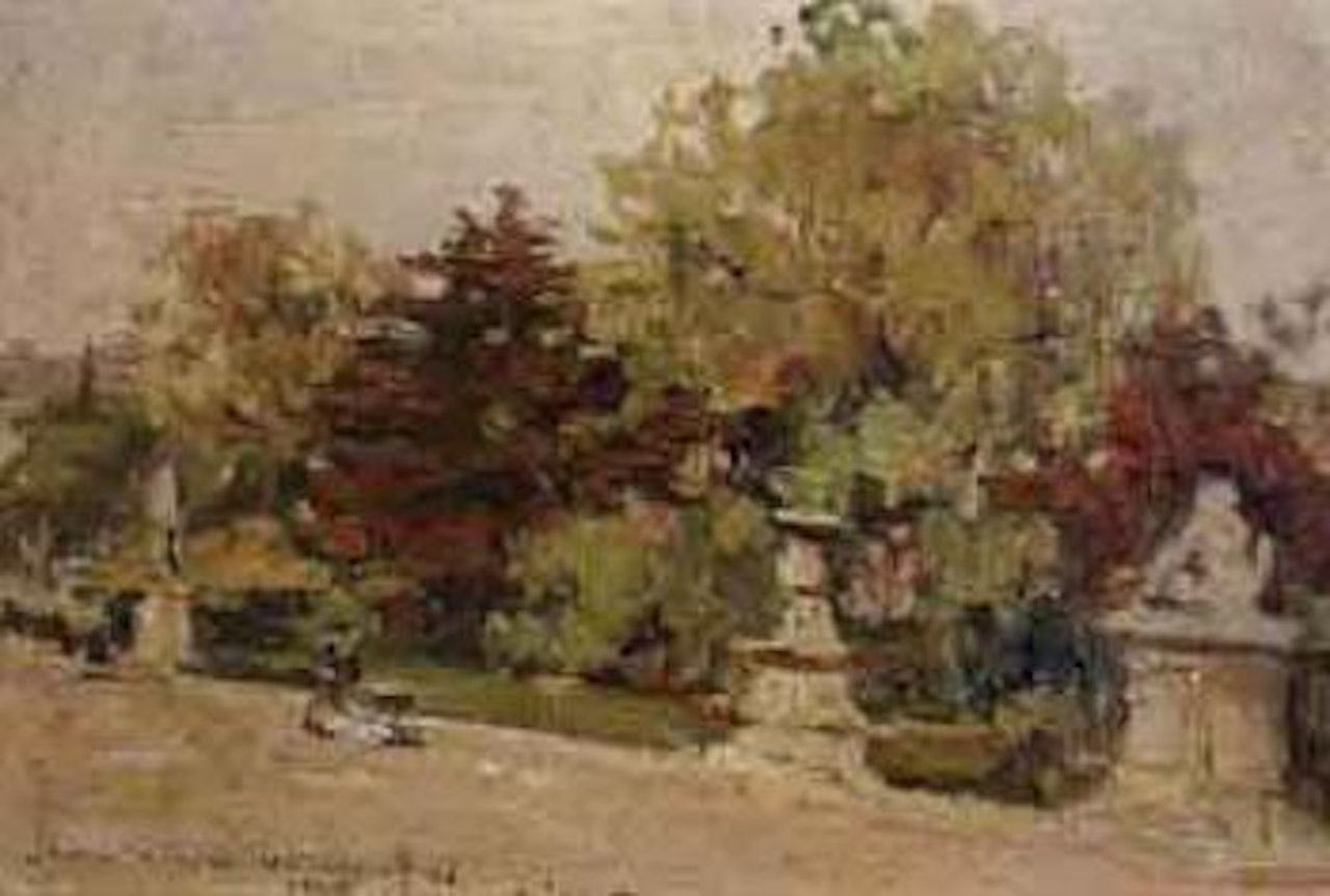 Vue d'un jardin avec des statues by Jean Gabriel Domergue