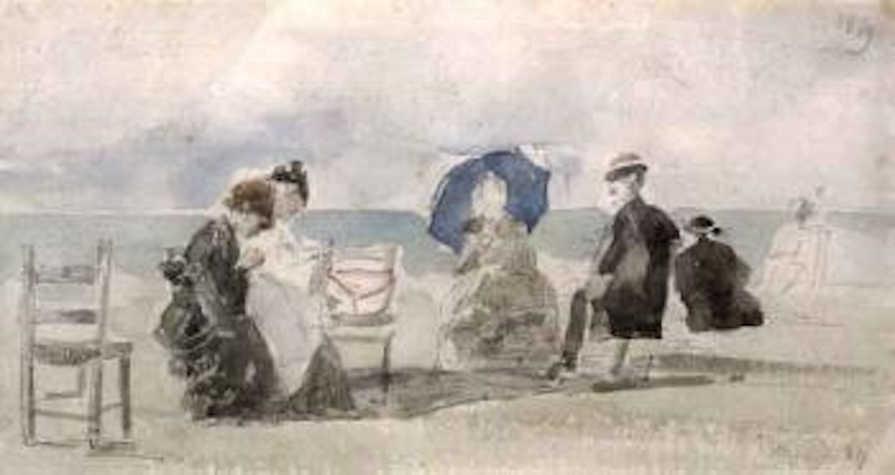 Personnages sur la Plage a Trouville by Eugène Boudin