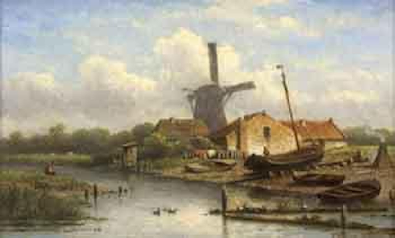 Pecheur face au moulin by Eduard Alexander Hilverdink