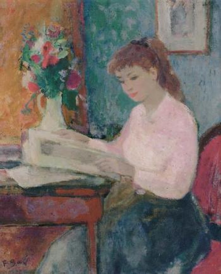 Eugénie, lecture du journal au bouquet champêtre, Martel-en-Quercy by François Gall