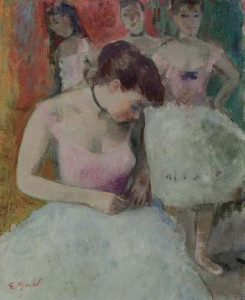 Eugénie ballerine, ajustant son tutu dans la coulisse, Paris by François Gall