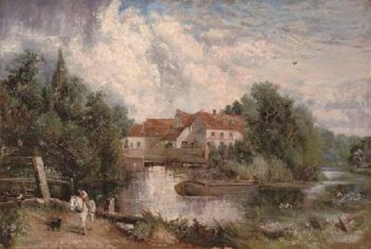 Flatford Mill with a figure on a white horse in the foreground by John Constable