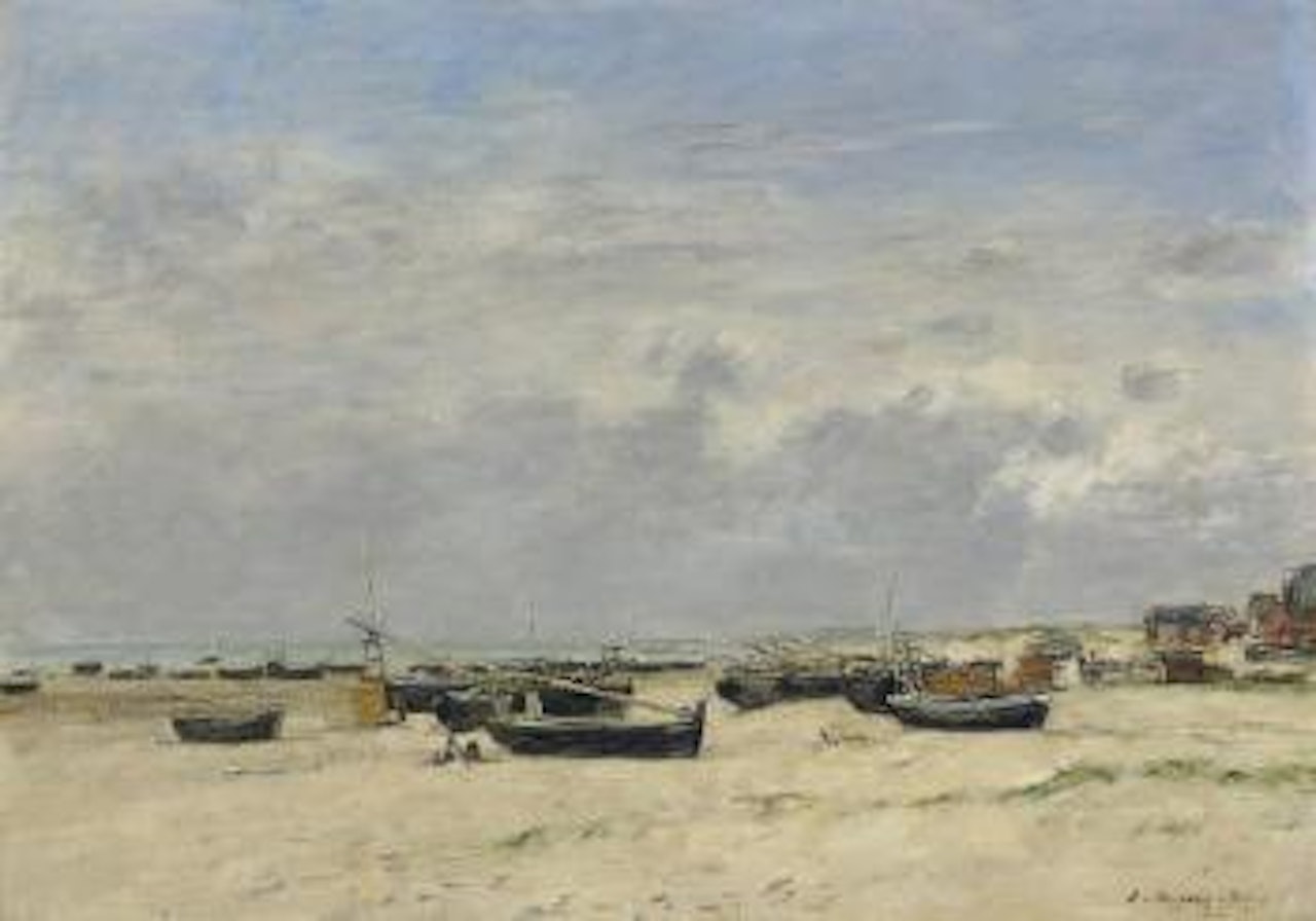 Berck, barques échouées sur la plage by Eugène Boudin