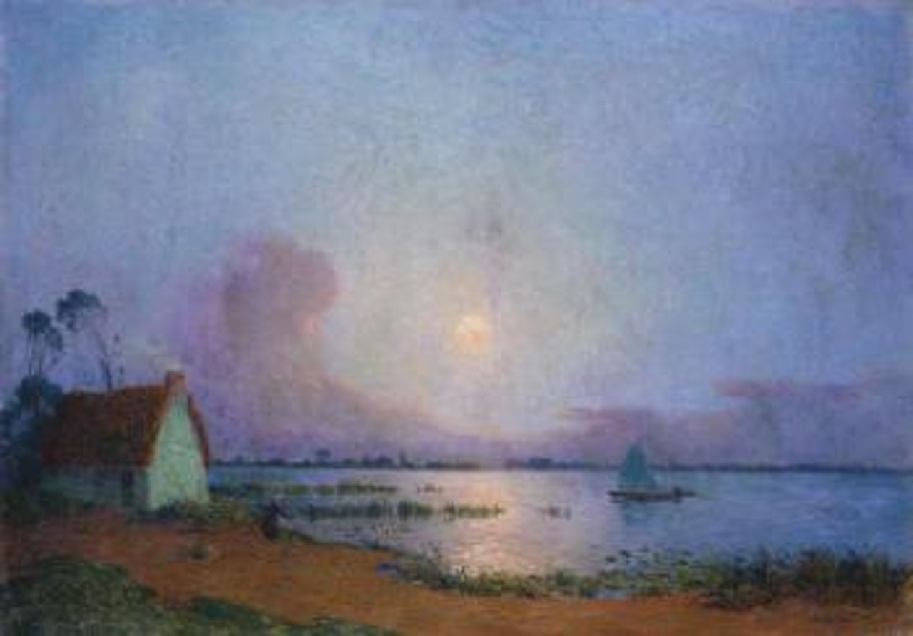 Nuit bleutée sur le marais de la Grande Brière by Ferdinand du Puigaudeau