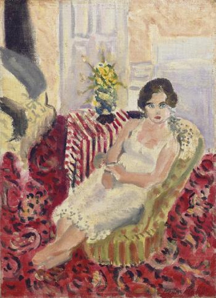 Figure assise, tapis rayÃ© by Henri Matisse