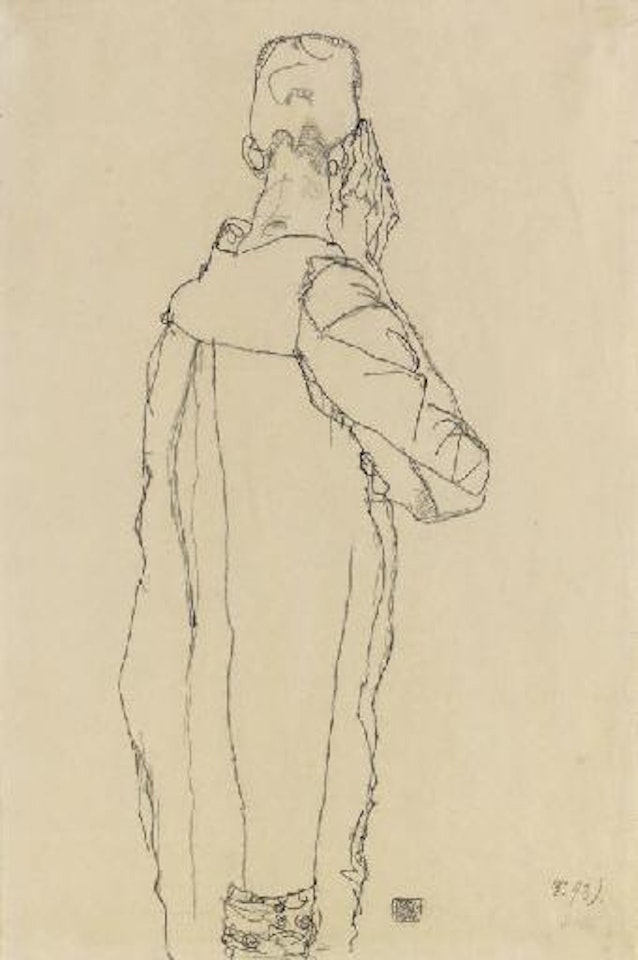 Stehender Mönch von rechts hinten by Egon Schiele