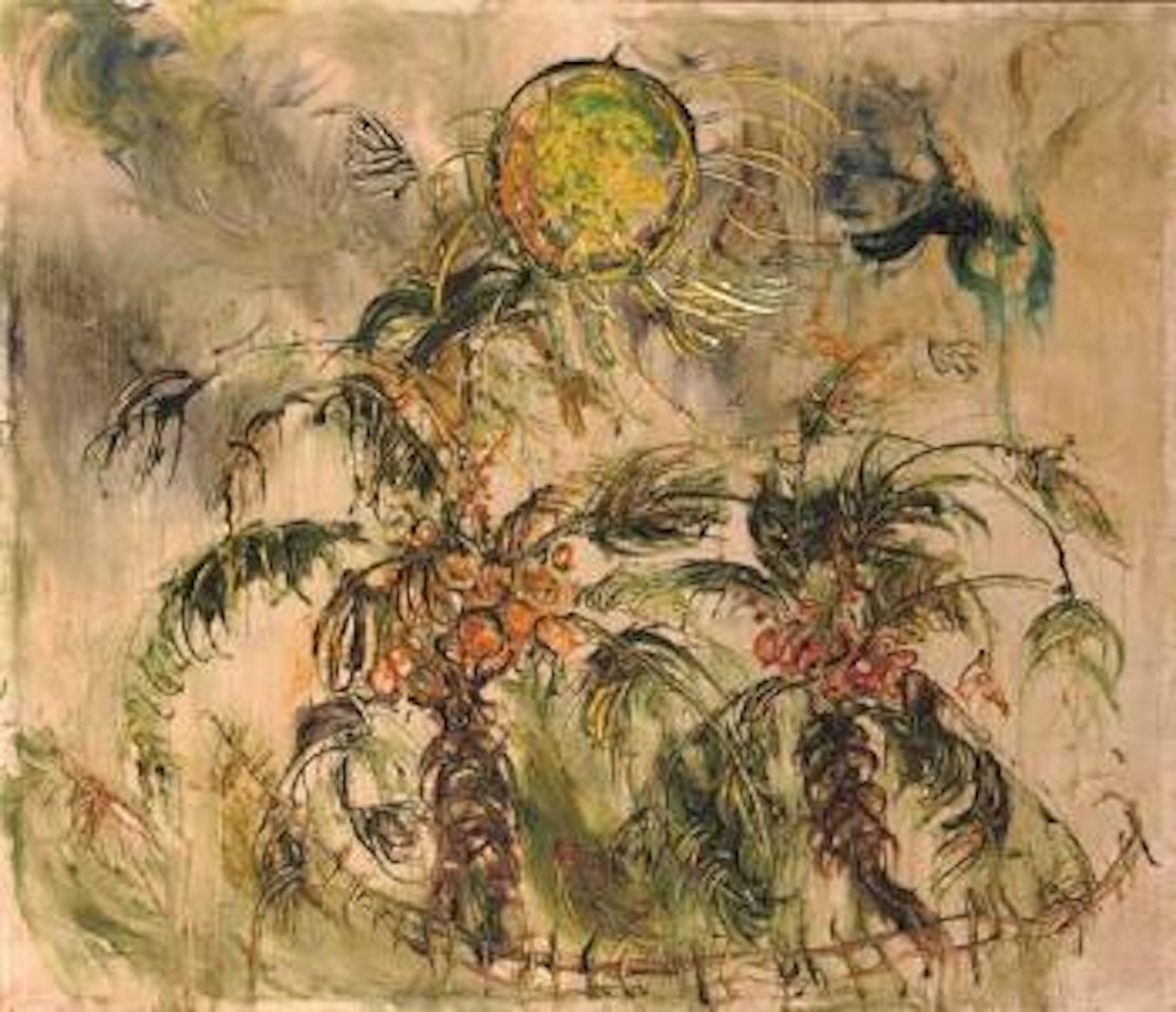 Pohon Kelapa dan Matahari - Coconut trees and sun by Affandi