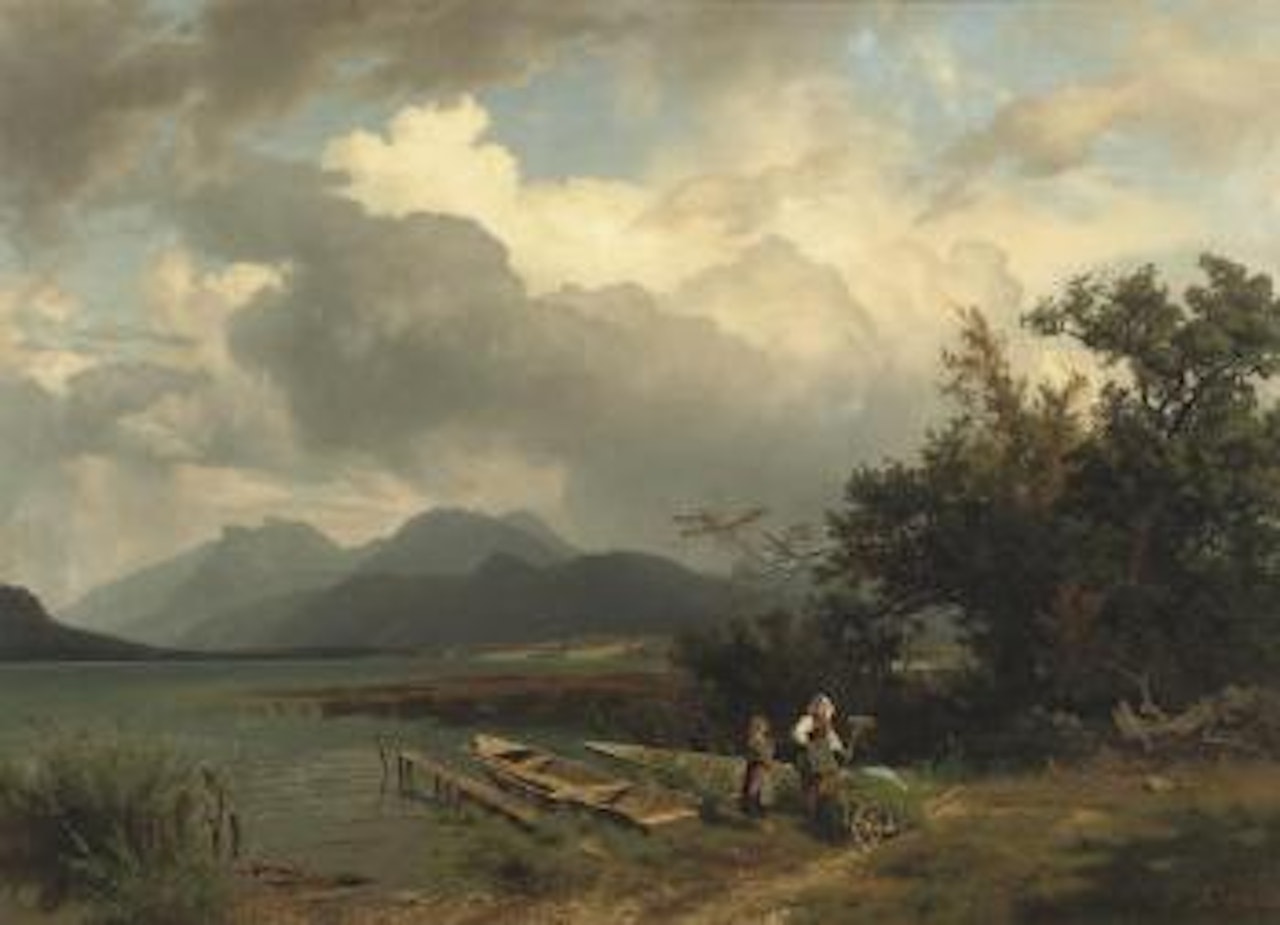 Chatting by the lake by August Wilhelm Leu