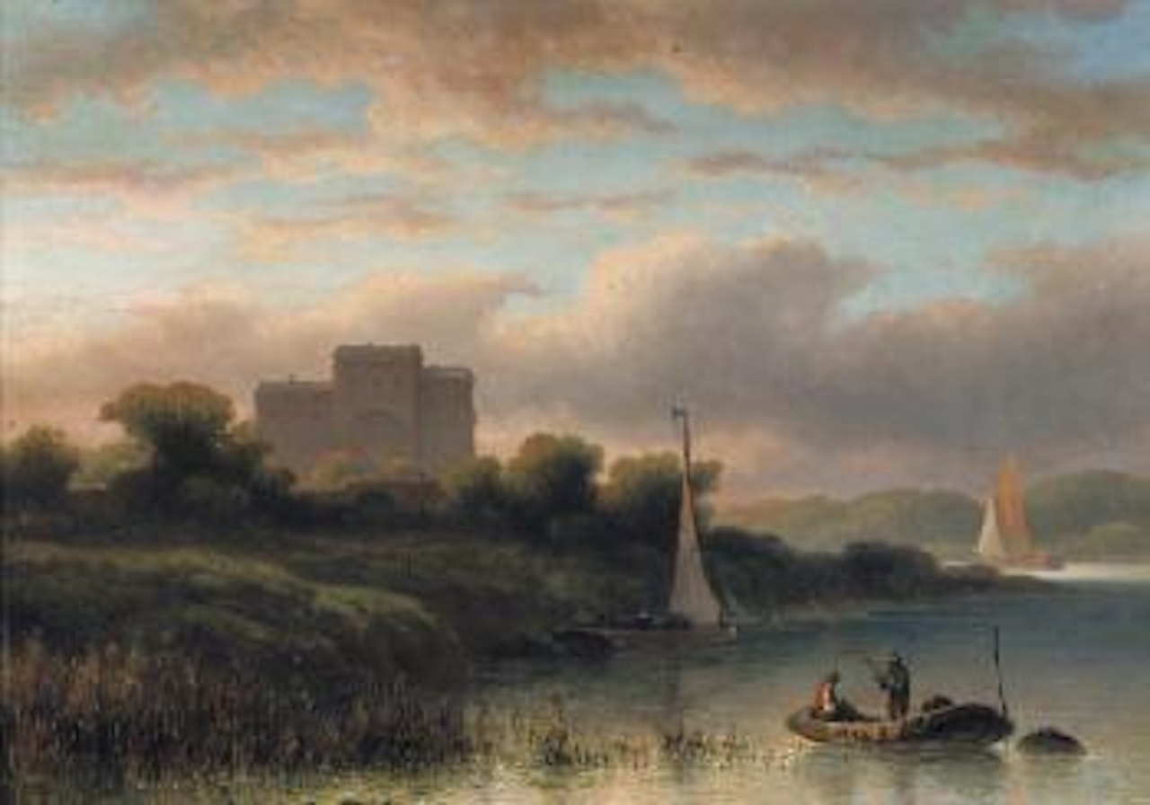 Fishing at dusk by Eduard Alexander Hilverdink