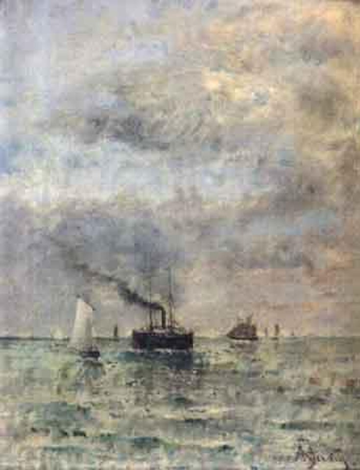 Vapeur et voiliers par temps calme by Alfred Stevens