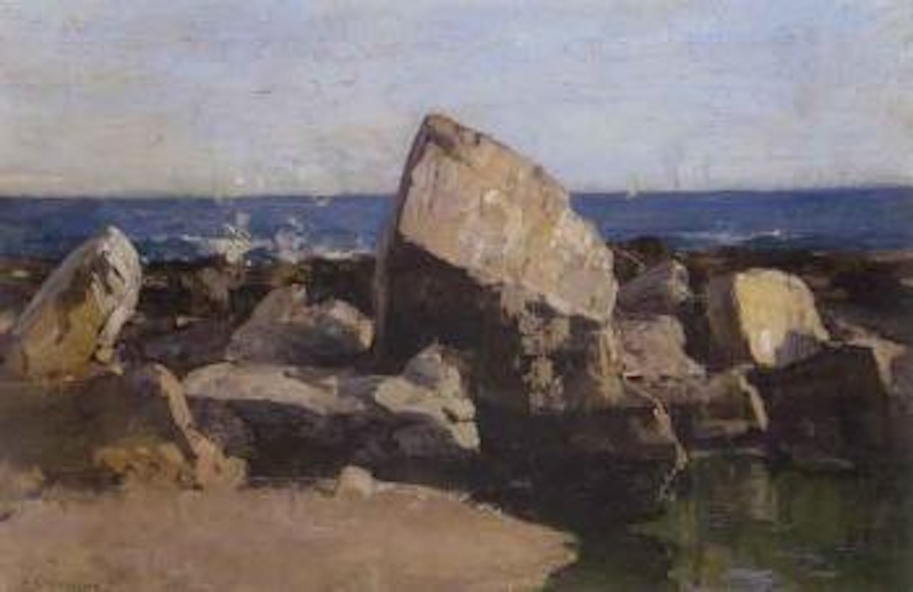 Rocks and ocean by Arthur Ernest Streeton