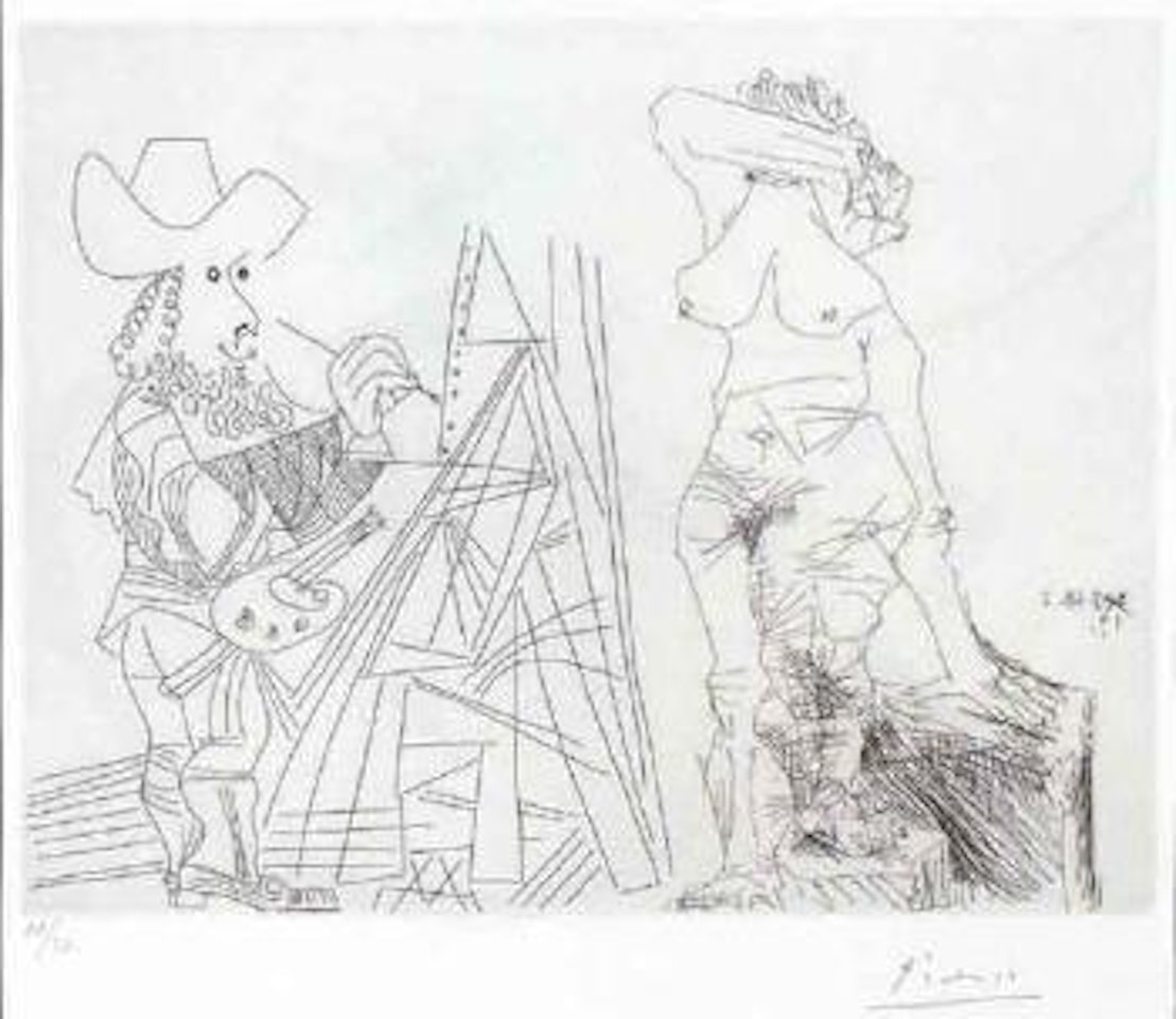 Peintre et modele qui se cache le visage by Pablo Picasso
