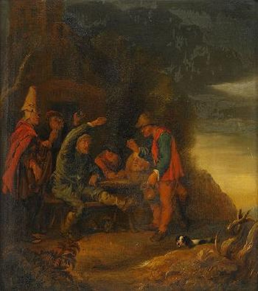 Landscape with Burleque figures by Egbert van Heemskerk III
