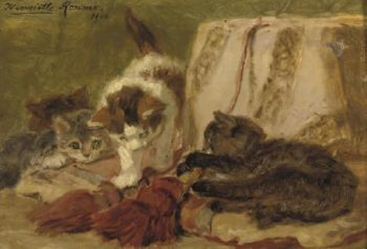 Playful kittens by Henriette Ronner-Knip