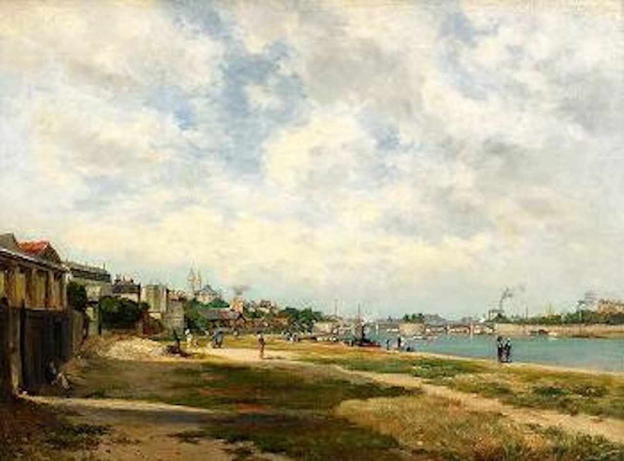Summer landscape with figures walking by French School