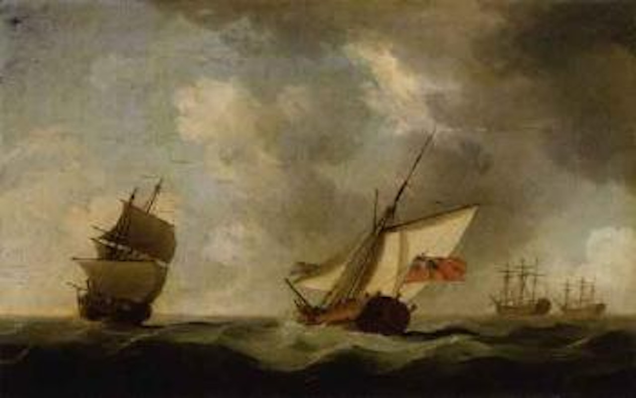 Admiralty yacht running past an inbound man-o-war by Peter Monamy
