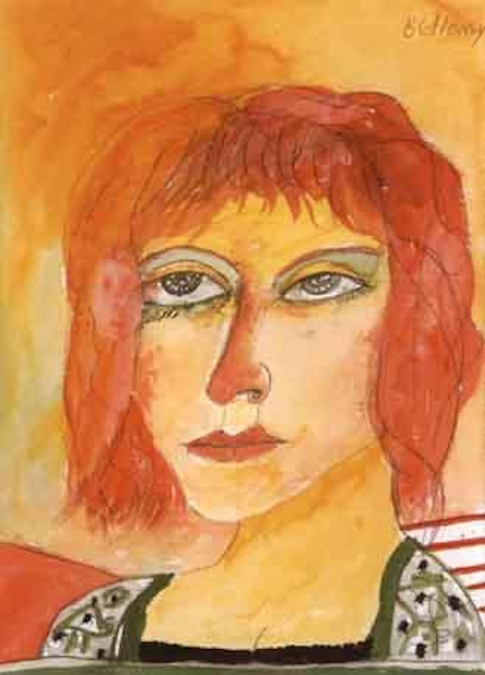 Head and shoulder portrait of a woman by John Bellany