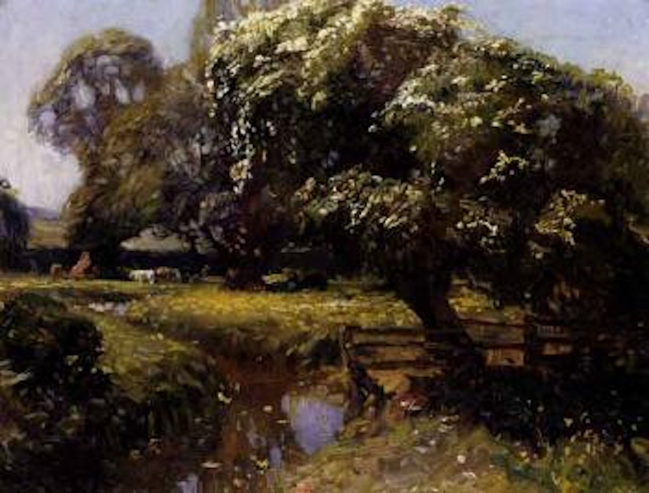Landscape with cows by a stream by Alfred James Munnings