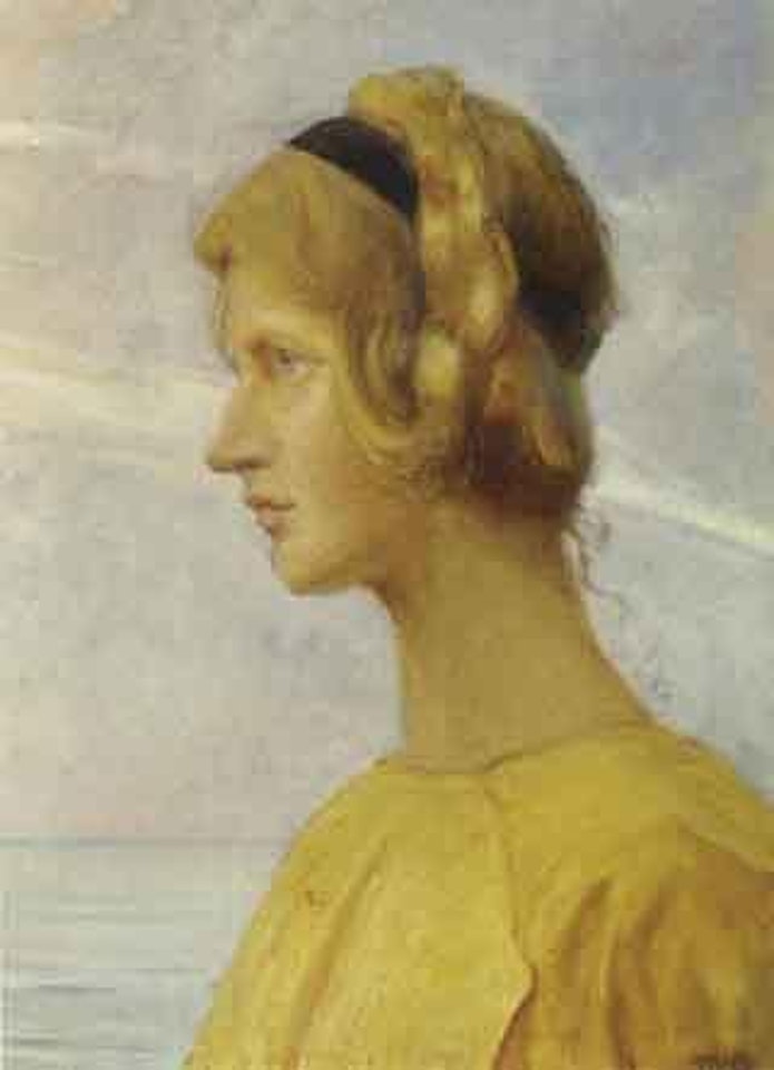 Girl from Skagen in yellow dress seen in profile by Michael Ancher